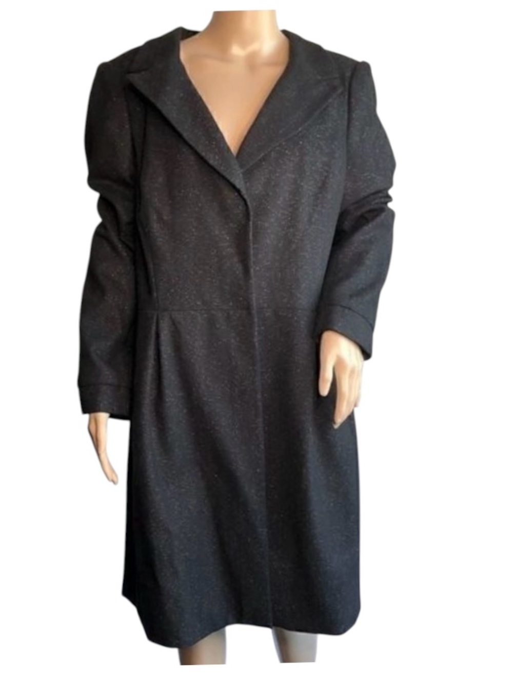 Worthington Black Metallic Wool Blend Princess Cut Coat Size 18